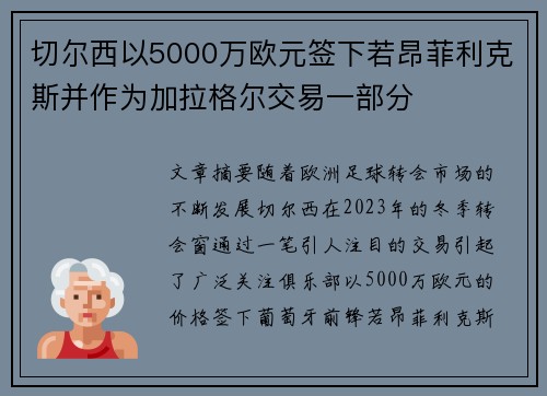 切尔西以5000万欧元签下若昂菲利克斯并作为加拉格尔交易一部分